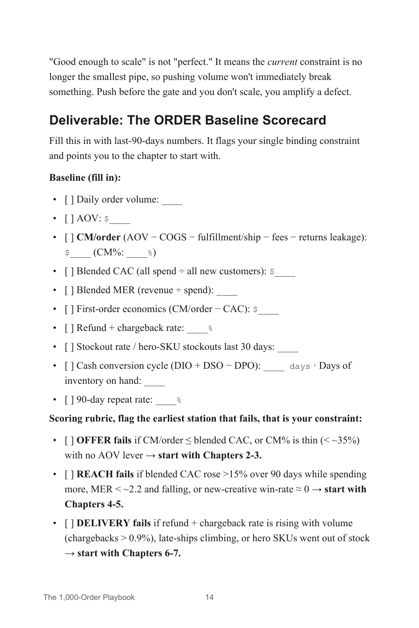 The store scorecard page from Chapter 1